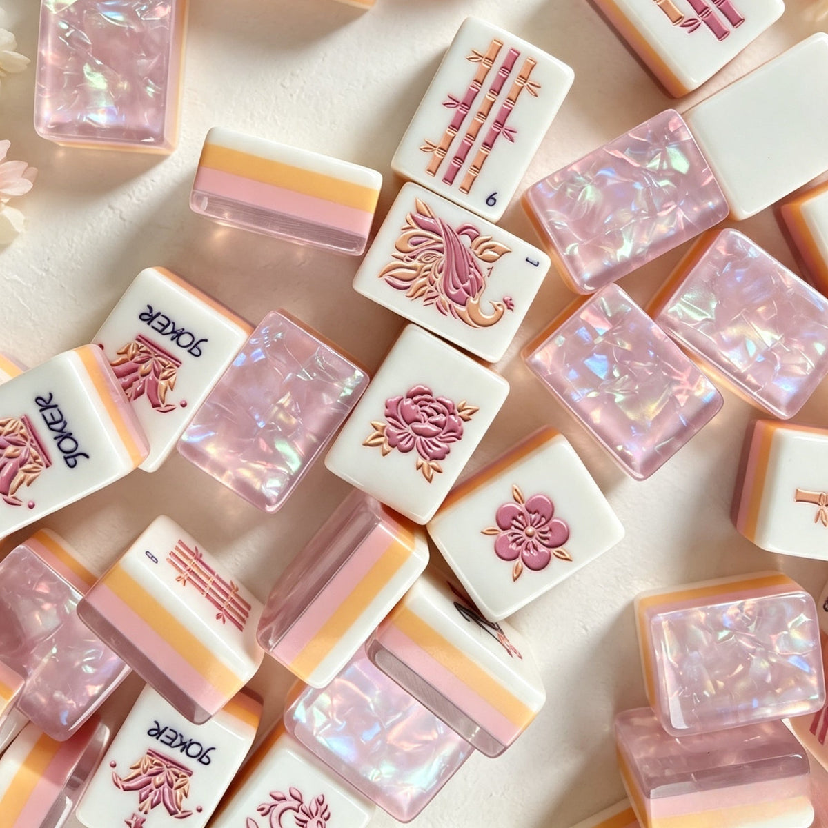 Pink Iridescent American Mahjong Set – Modern Floral Tiles