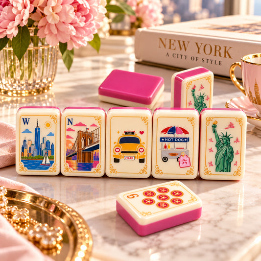 New York American Mahjong Set – NYC-Inspired Tiles with Pink Backs