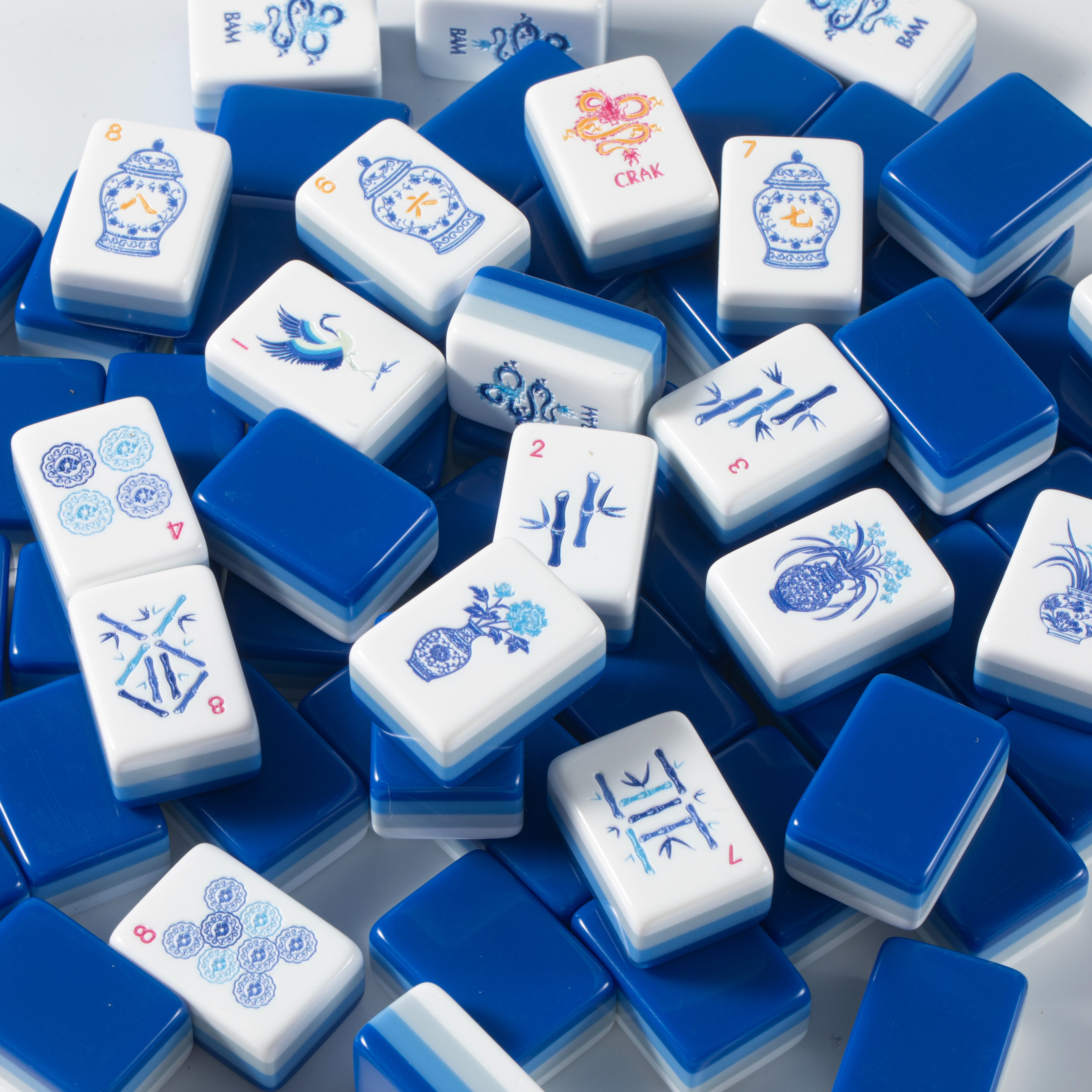 Jeux Mahjong Ensemble Chinois Traditionnel Mahjong ménage Bleu Carte de Mahjong avec Sac à Main fête Loisirs Jeu de société Cadeau fête Maison Style rétro
