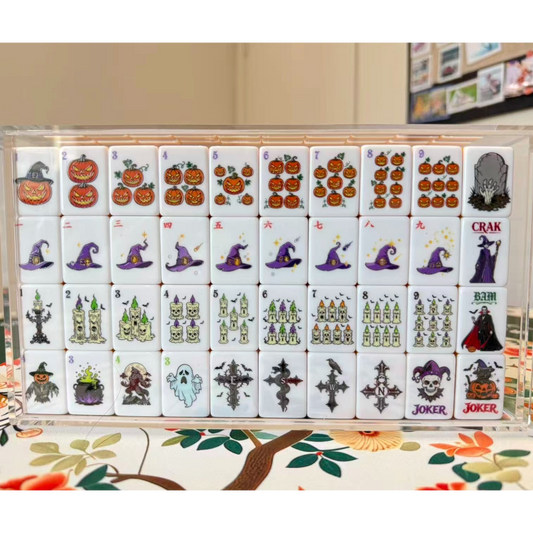 Halloween American Mahjong Set – Spooky Pumpkin & Witch-Themed Tiles