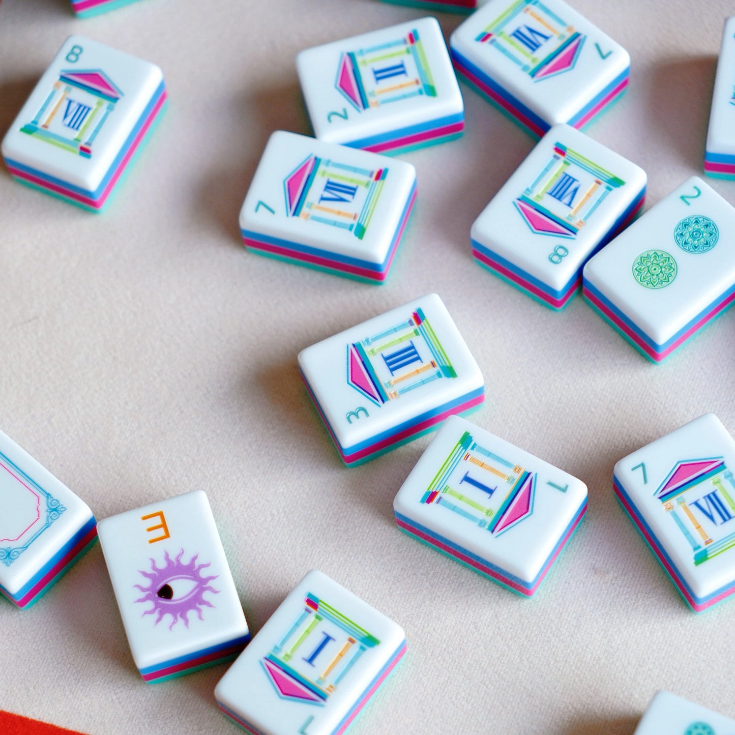 Modern Designer Mahjong Set – Colorful Tiles with Botanical
