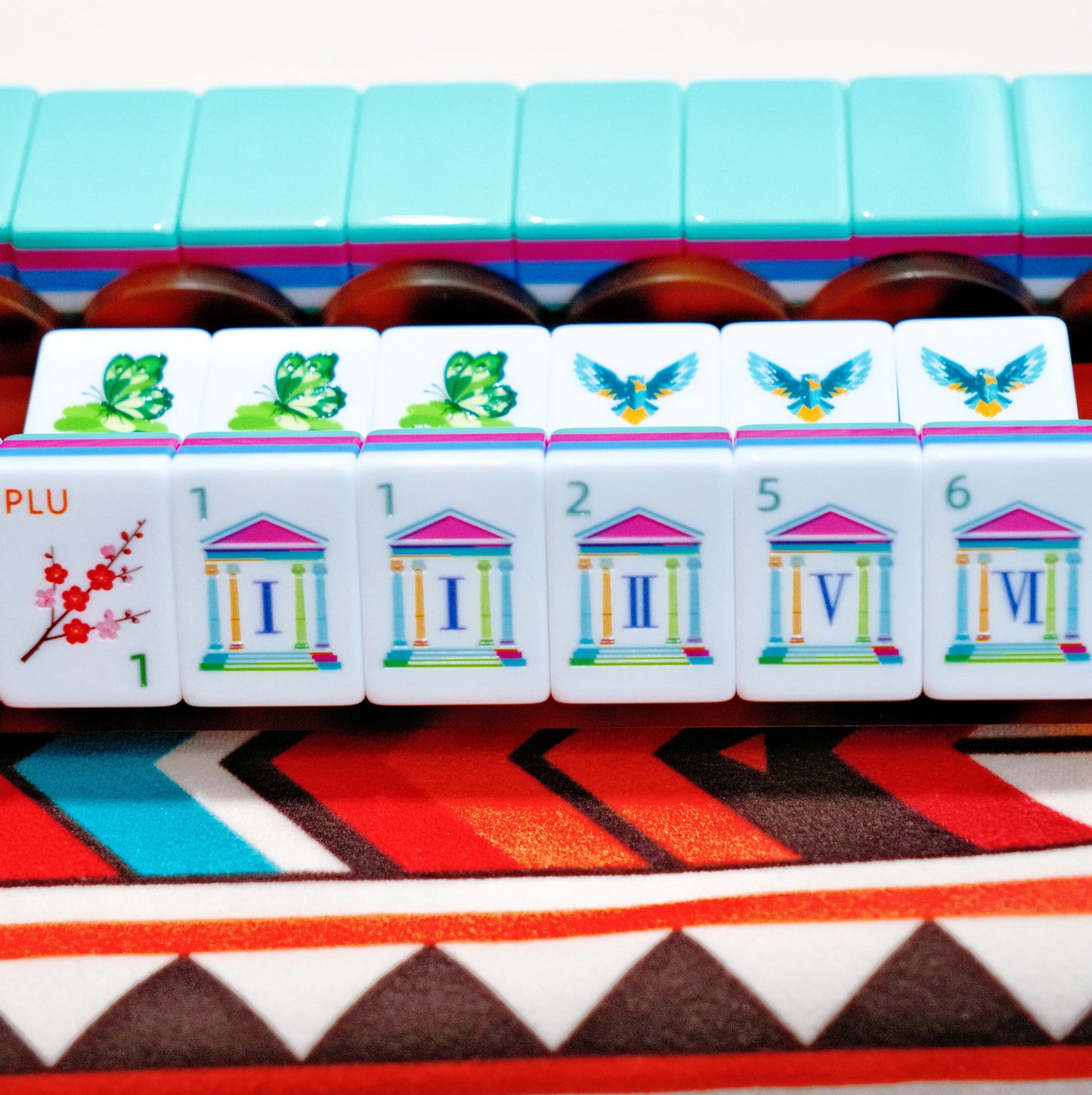 Modern Designer Mahjong Set – Colorful Tiles with Botanical