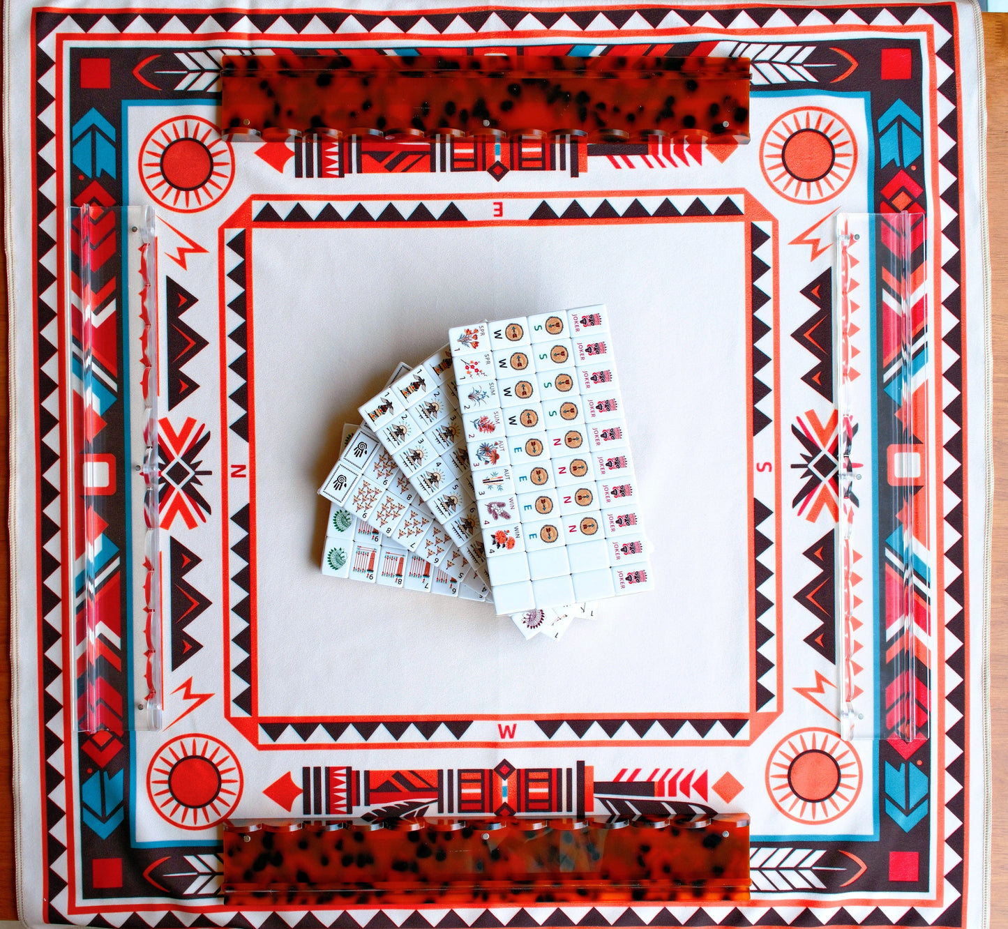 Tribal Inspired Mahjong Set with Bold Artistic Design