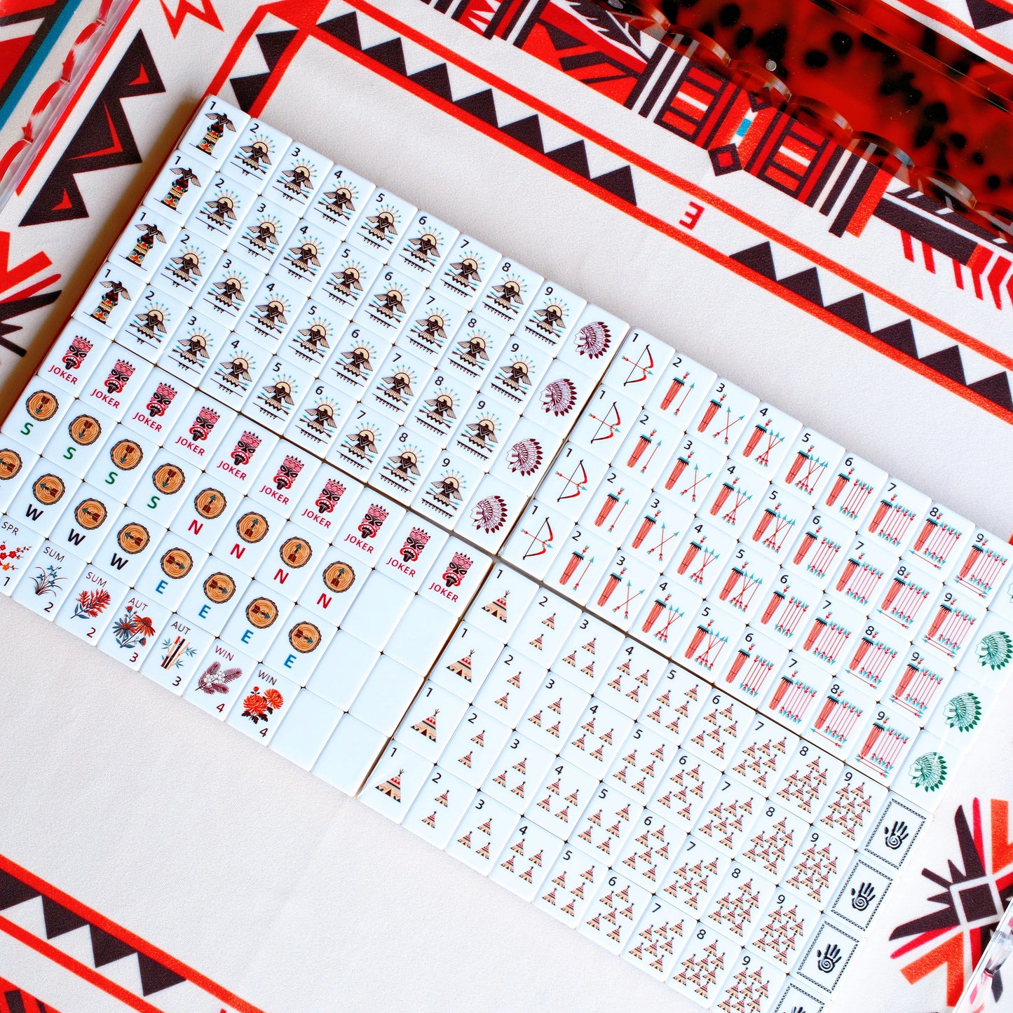 Tribal Inspired Mahjong Set with Bold Artistic Design