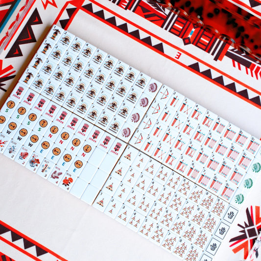Tribal Inspired Mahjong Set with Bold Artistic Design