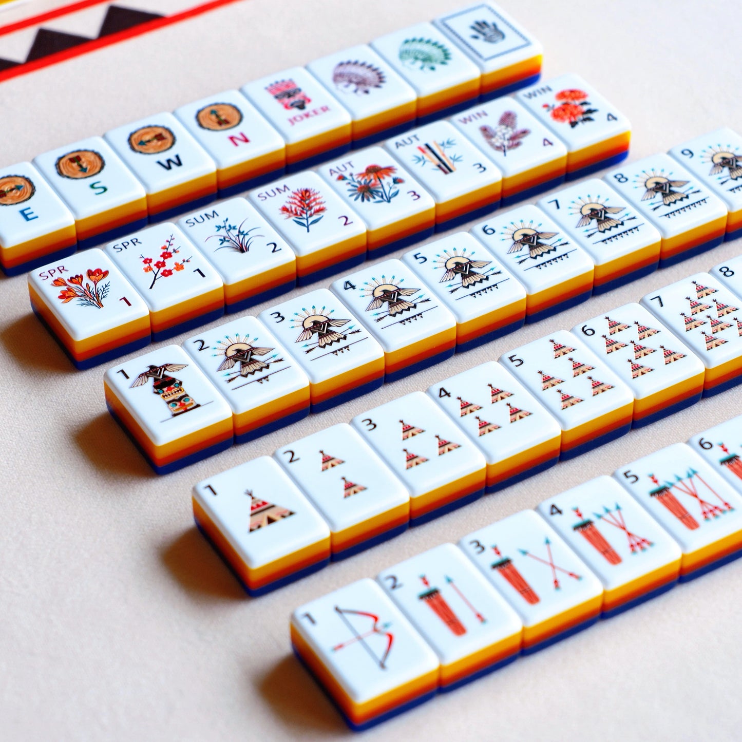 Tribal Inspired Mahjong Set with Bold Artistic Design
