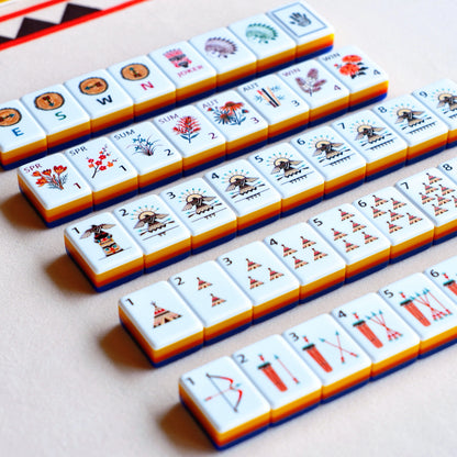Tribal Inspired Mahjong Set with Bold Artistic Design
