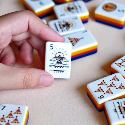 Tribal Inspired Mahjong Set with Bold Artistic Design