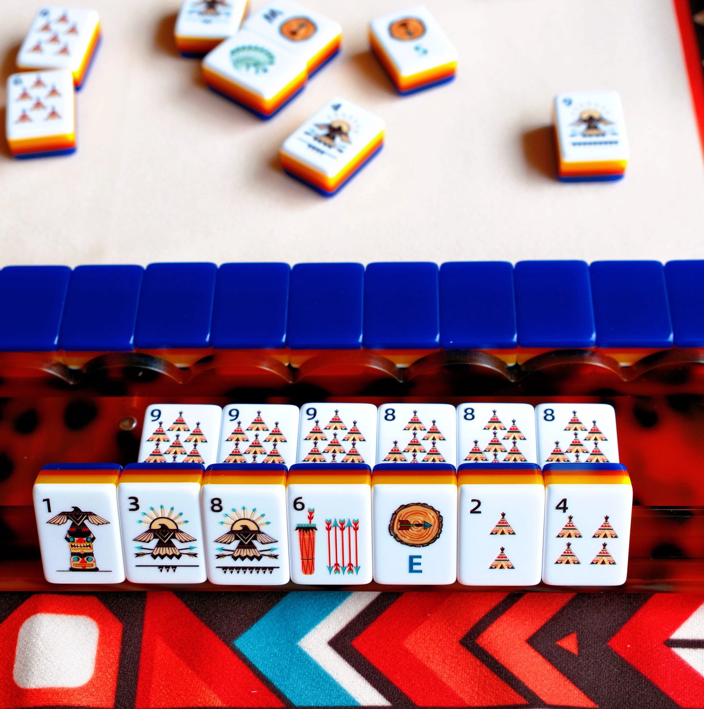 Tribal Inspired Mahjong Set with Bold Artistic Design