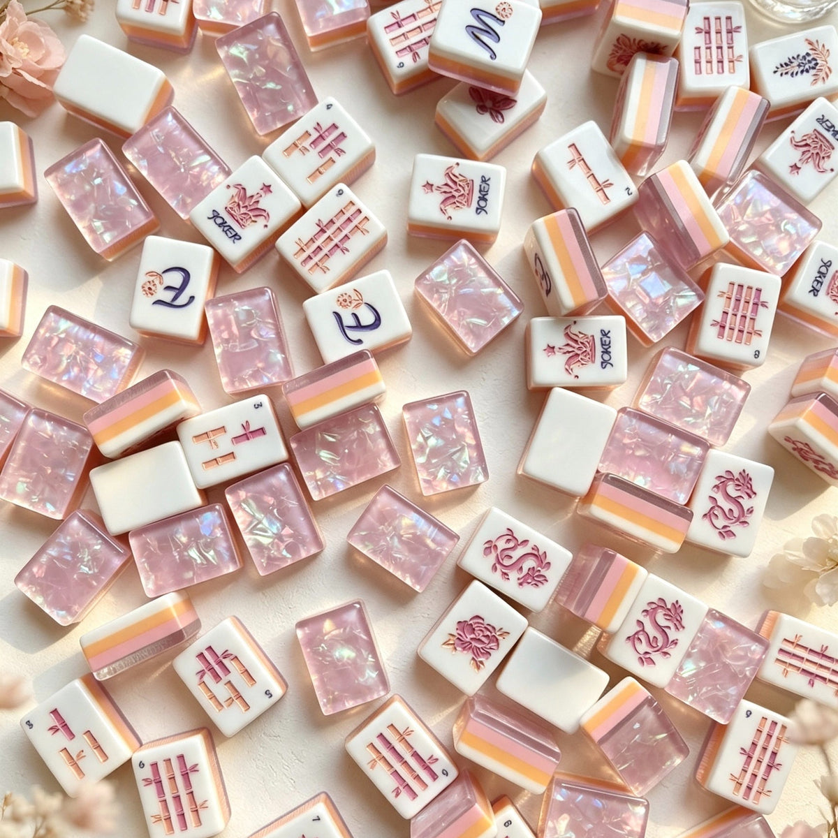 Pink Iridescent American Mahjong Set – Modern Floral Tiles
