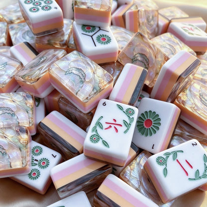 Luxury Pearl Mahjong Set with Floral Designs
