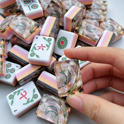Luxury Pearl Mahjong Set with Floral Designs