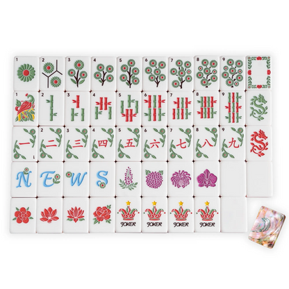 Luxury Pearl Mahjong Set with Floral Designs