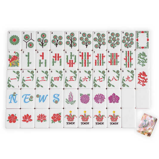 Luxury Pearl Mahjong Set with Floral Designs