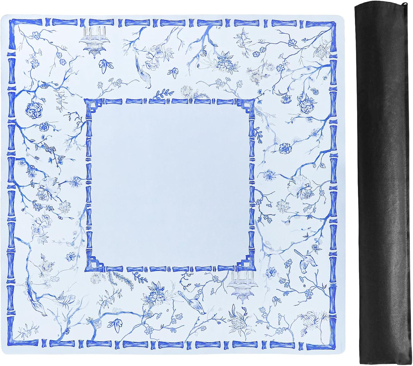 Blue & White Porcelain Mahjong Table Mat | 31.5" x 31.5"