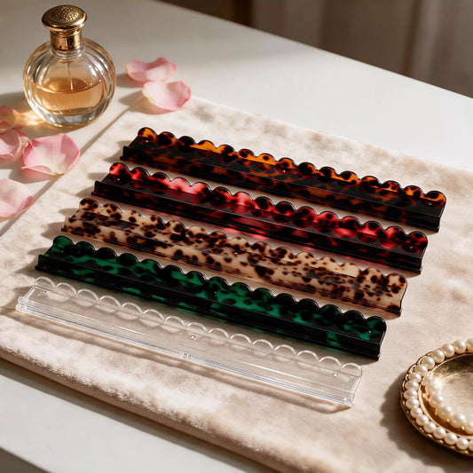 Premium Tortoiseshell Mahjong Rack with Magnetic Pusher &  Wave Mahjong Holder | 4 Pieces set