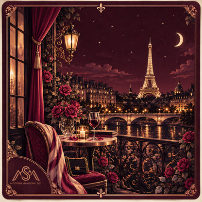 Paris Mahjong Mat – French Romance & Eiffel Tower Night Scene | 31.5" × 31.5"