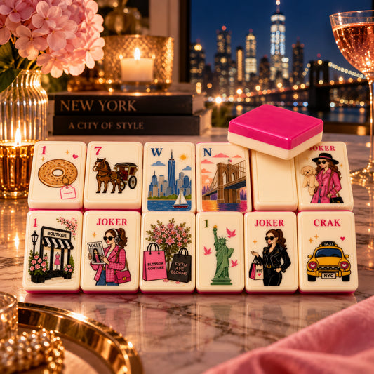 New York American Mahjong Set – NYC-Inspired Tiles with Pink Backs
