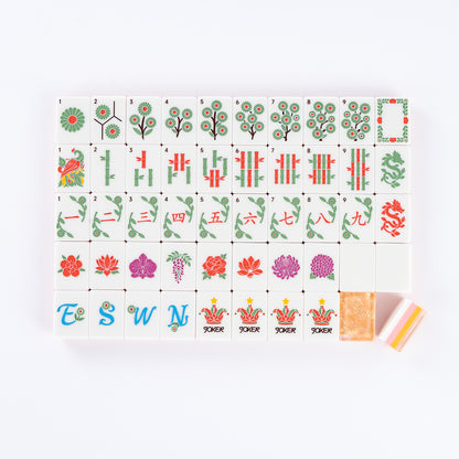 Elegant Orange Floral Mahjong Tiles with Designer Botanical Artwork