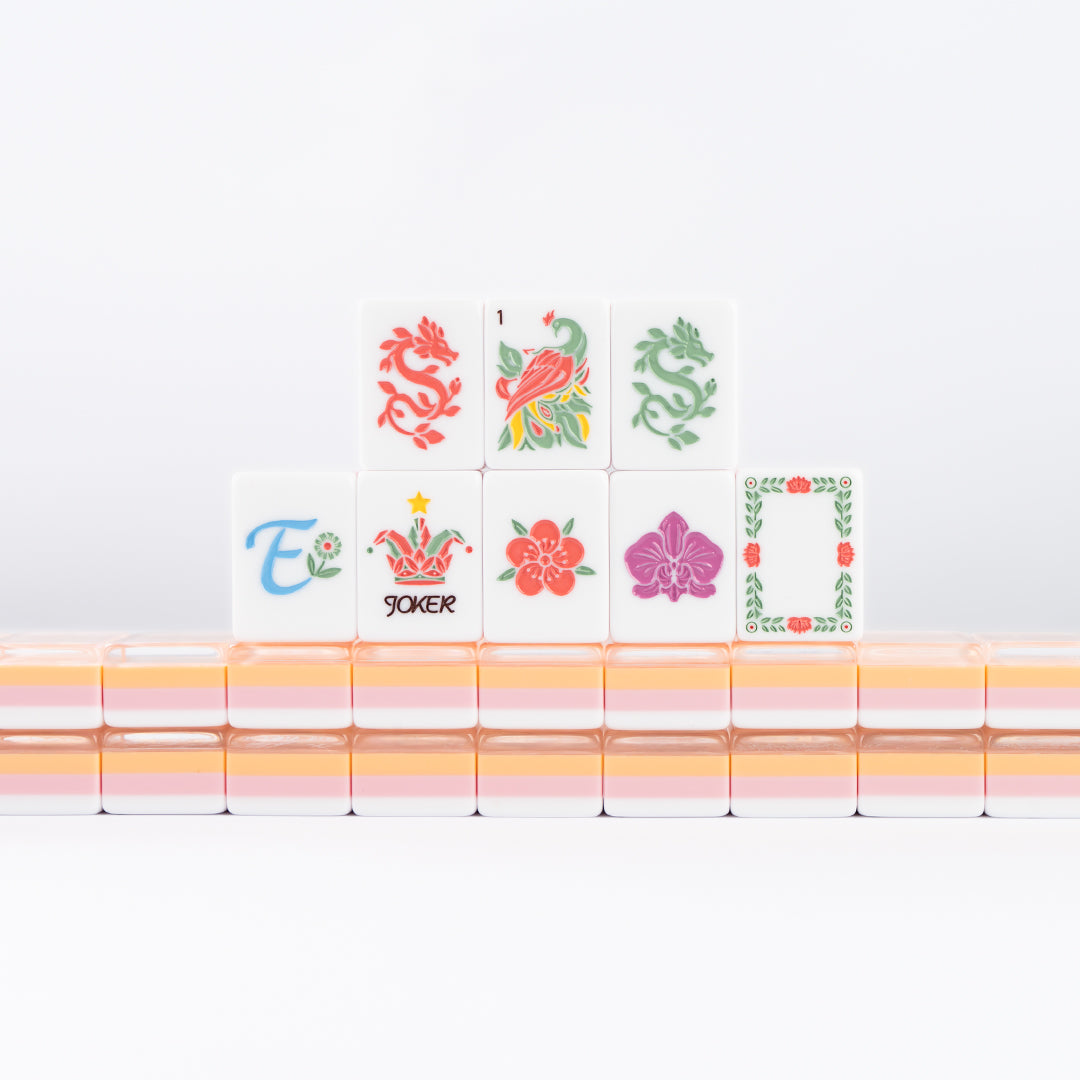 Elegant Orange Floral Mahjong Tiles with Designer Botanical Artwork
