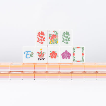 Elegant Orange Floral Mahjong Tiles with Designer Botanical Artwork