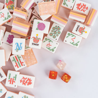 Elegant Orange Floral Mahjong Tiles with Designer Botanical Artwork