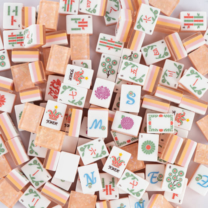 Elegant Orange Floral Mahjong Tiles with Designer Botanical Artwork