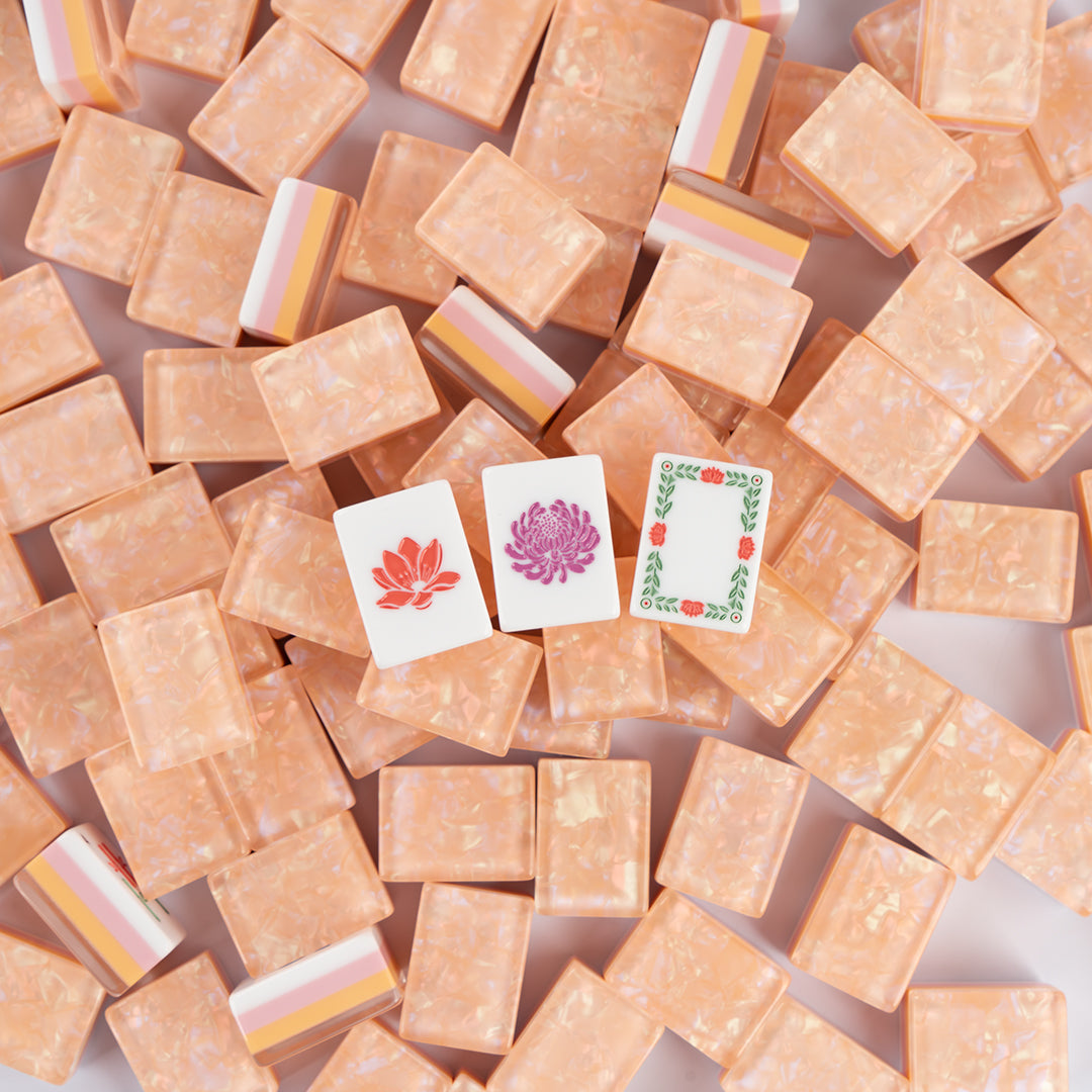Elegant Orange Floral Mahjong Tiles with Designer Botanical Artwork