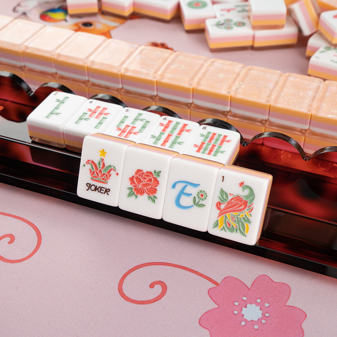 Elegant Orange Floral Mahjong Tiles with Designer Botanical Artwork