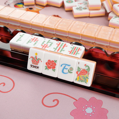 Elegant Orange Floral Mahjong Tiles with Designer Botanical Artwork