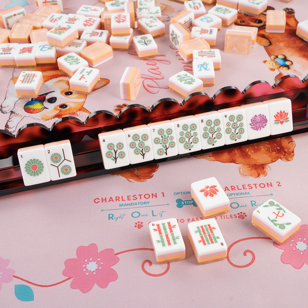 Elegant Orange Floral Mahjong Tiles with Designer Botanical Artwork