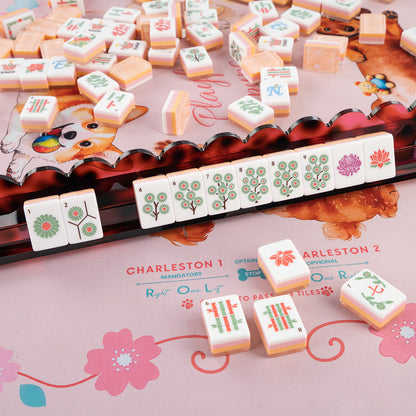 Elegant Orange Floral Mahjong Tiles with Designer Botanical Artwork