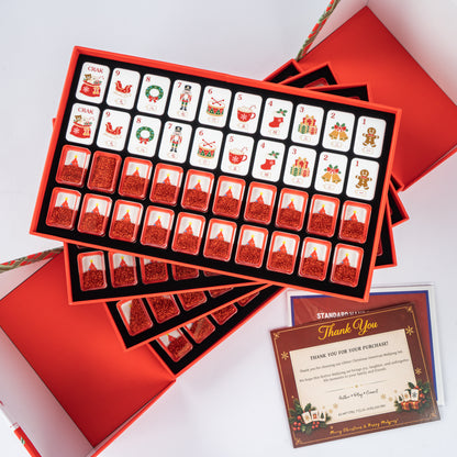 Handcrafted Luxury Christmas Mahjong Set – Unique Tiles with Red Liquid Glitter Tree Backs for Gifts & Collection