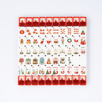 Handcrafted Luxury Christmas Mahjong Set – Unique Tiles with Red Liquid Glitter Tree Backs for Gifts & Collection