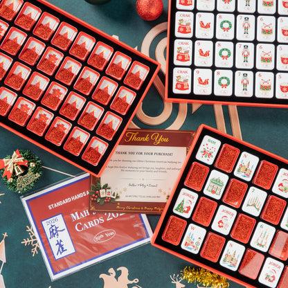 Handcrafted Luxury Christmas Mahjong Set – Unique Tiles with Red Liquid Glitter Tree Backs for Gifts & Collection