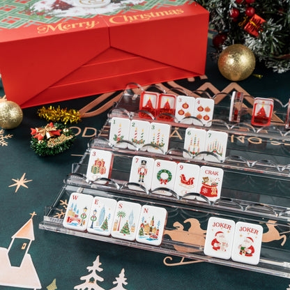 Handcrafted Luxury Christmas Mahjong Set – Unique Tiles with Red Liquid Glitter Tree Backs for Gifts & Collection