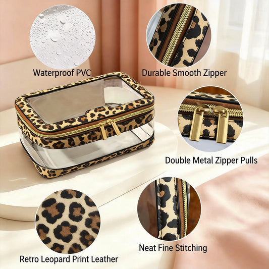 Leopard Print Mahjong Storage Pouch | Vintage PVC Leather, Waterproof