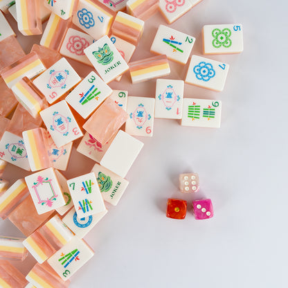 Modern Mahjong Set Apricot Glow Shell Mahjong Tiles Garden Collection 6