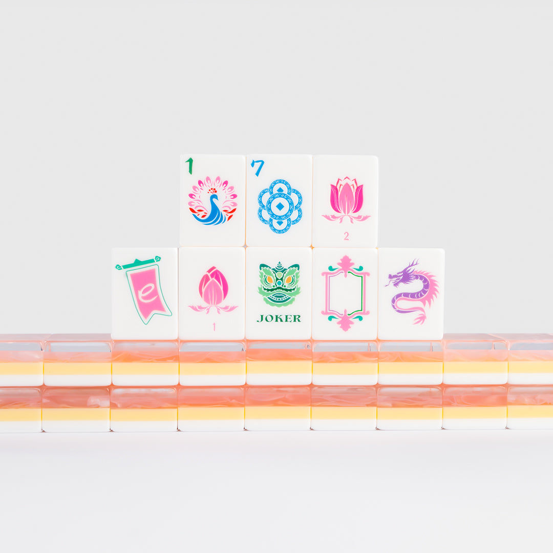 Modern Mahjong Set Apricot Glow Shell Mahjong Tiles Garden Collection 8