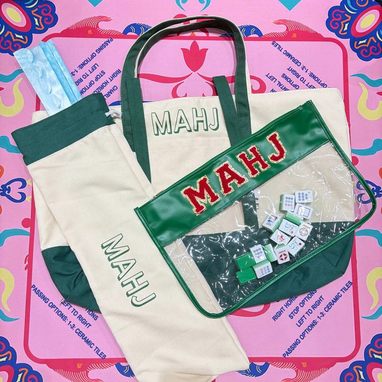 Modern Mahjong Set Canvas Mahjong Bag Green