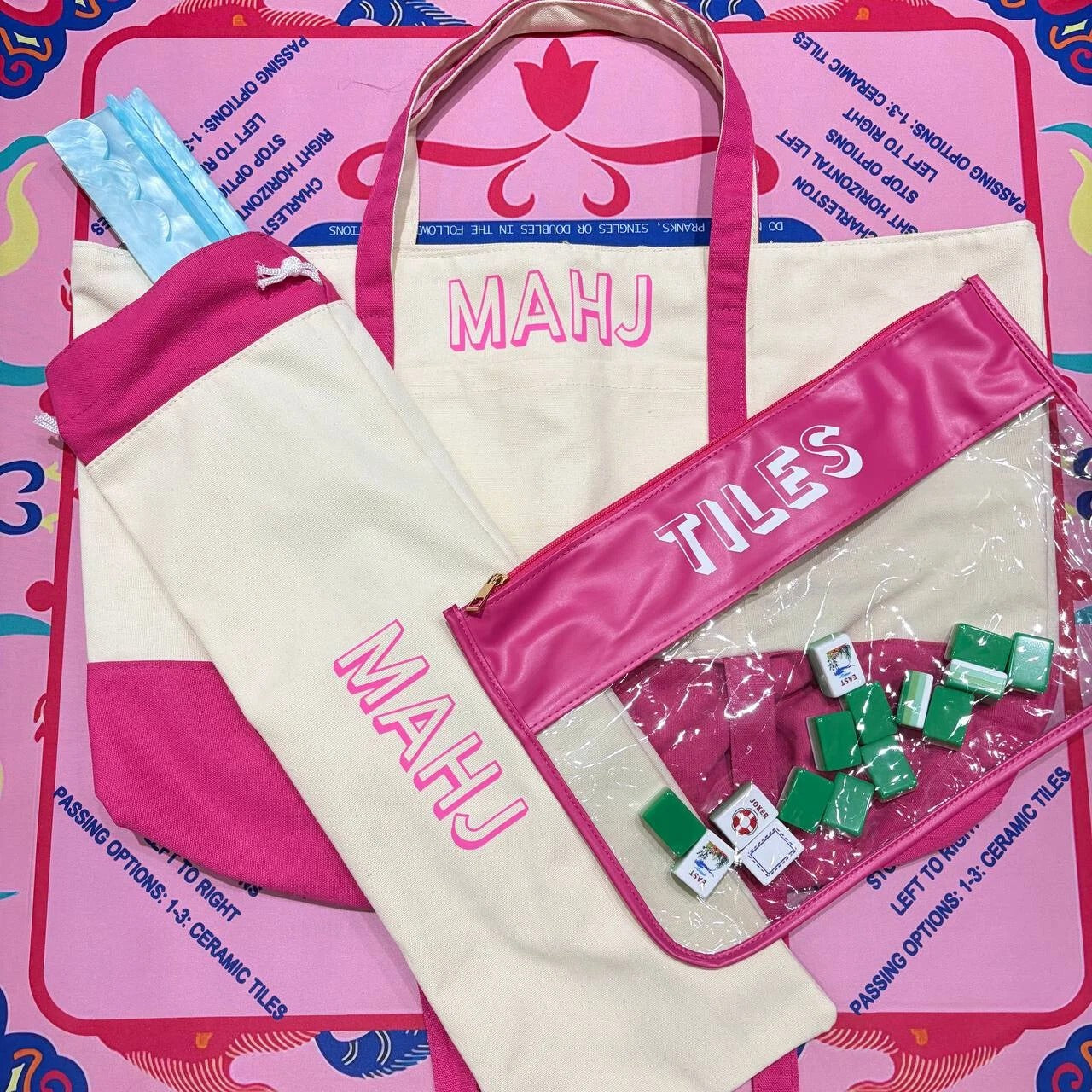 Modern Mahjong Set Canvas Mahjong Bag Pink