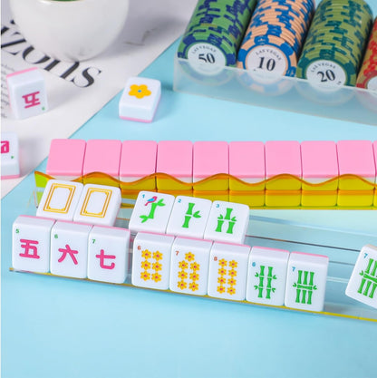 Modern Mahjong Set Clear Mahjong Racks with Magnetic Pushers 4 Pieces Set 4