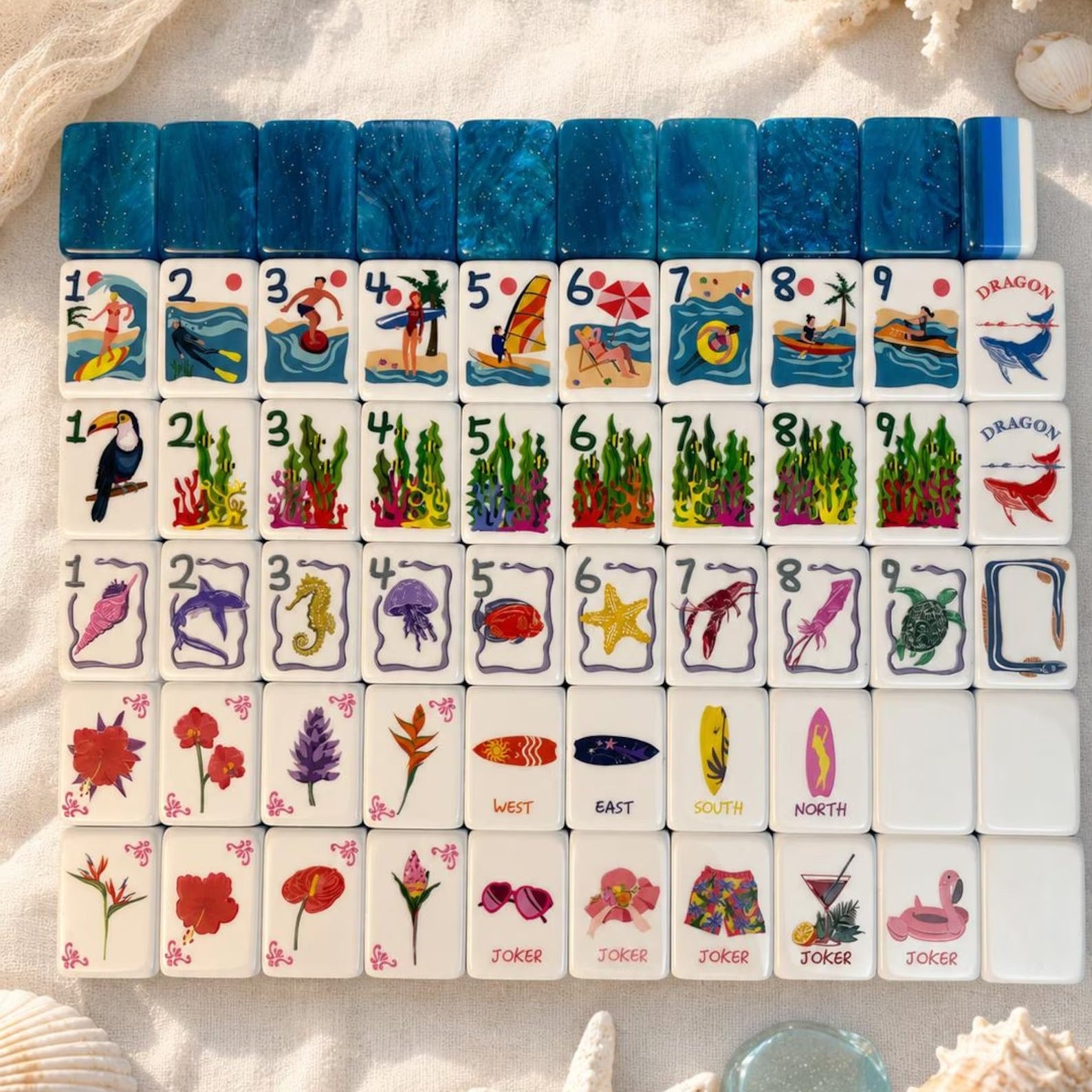 Modern Mahjong Set Coastal Ocean Luxury Mahjong Set Premium Beach & Summer Vacation Tiles 2