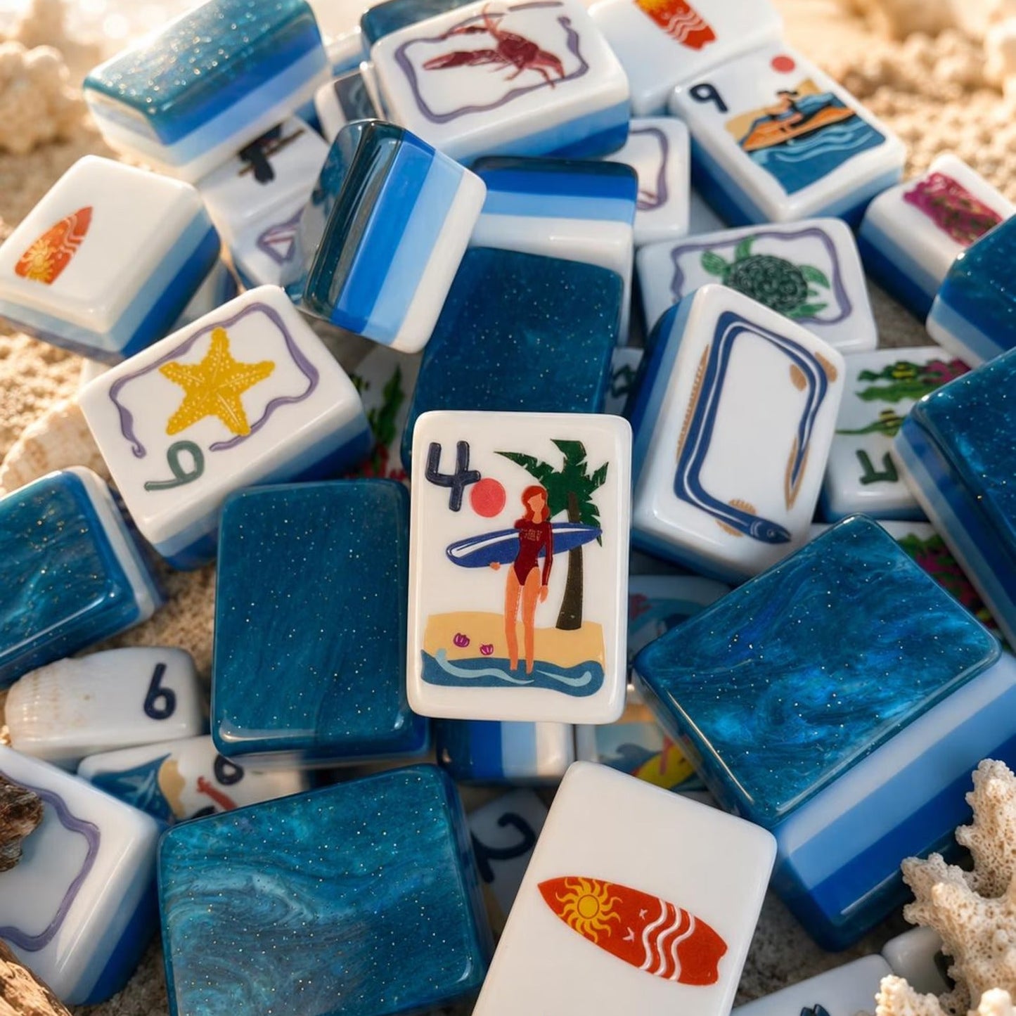 Modern Mahjong Set Coastal Ocean Luxury Mahjong Set Premium Beach & Summer Vacation Tiles 4