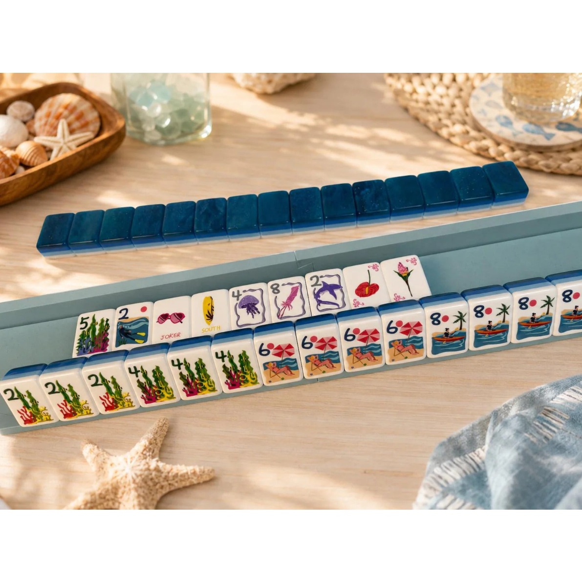 Modern Mahjong Set Coastal Ocean Luxury Mahjong Set Premium Beach & Summer Vacation Tiles 5