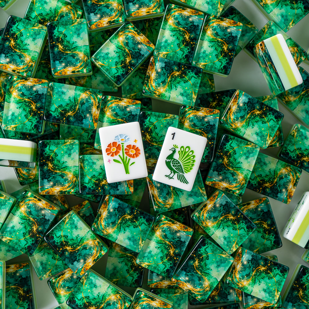 Modern Mahjong Set Jade & Gold Vein Mahjong Set Forest Collection 1