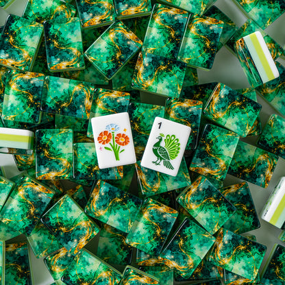 Modern Mahjong Set Jade & Gold Vein Mahjong Set Forest Collection 1