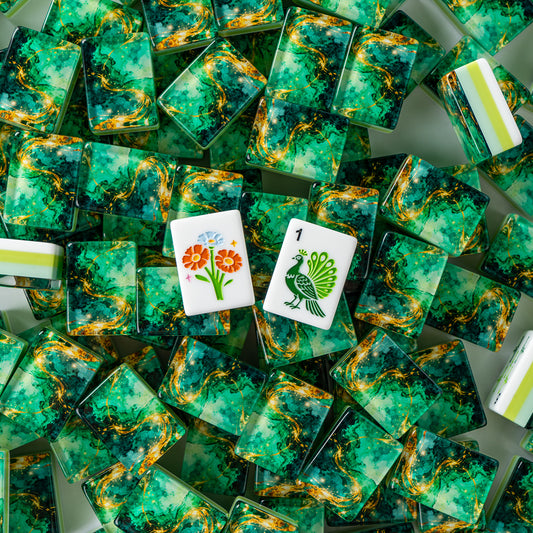 Modern Mahjong Set Jade & Gold Vein Mahjong Set Forest Collection 1