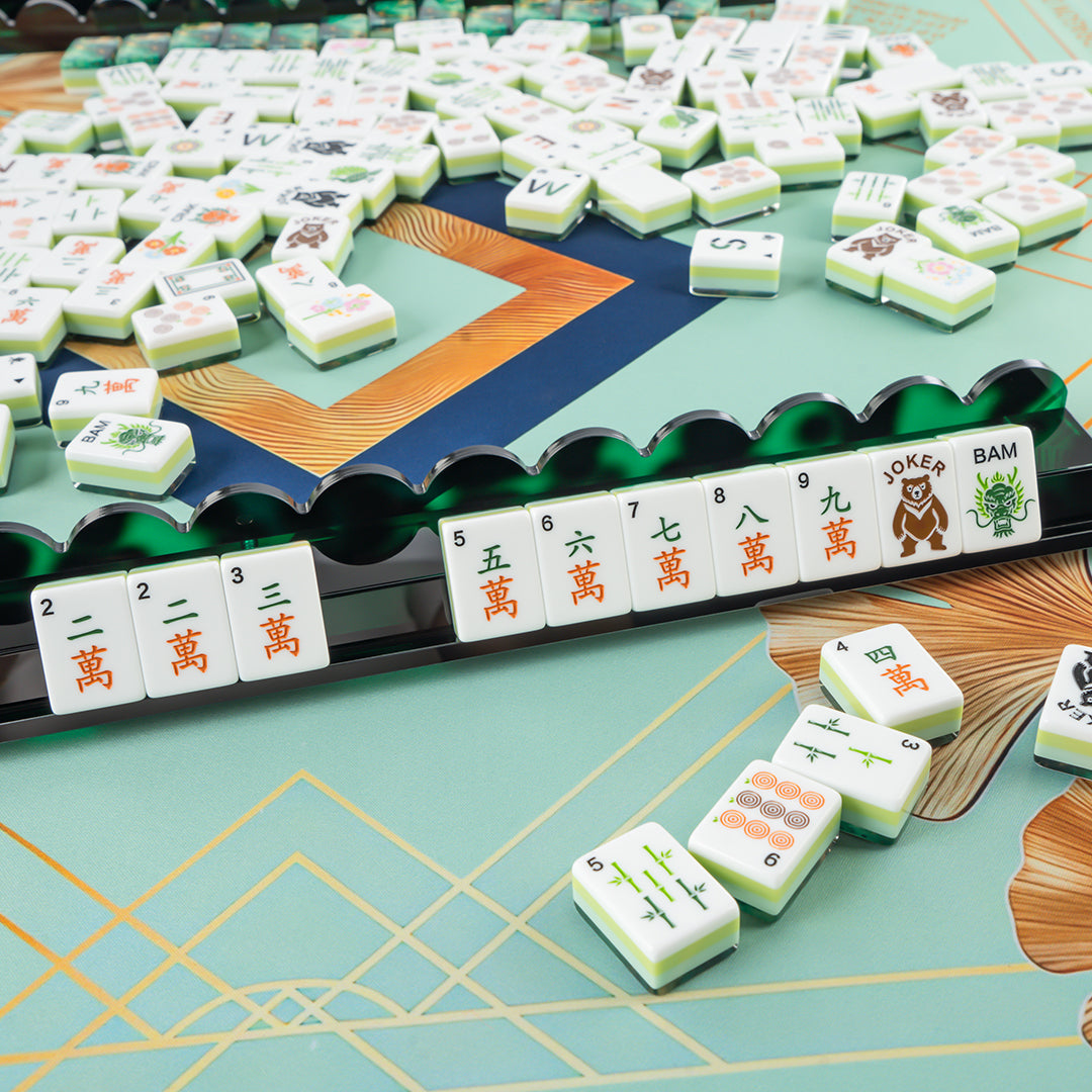 Modern Mahjong Set Jade & Gold Vein Mahjong Set Forest Collection 2