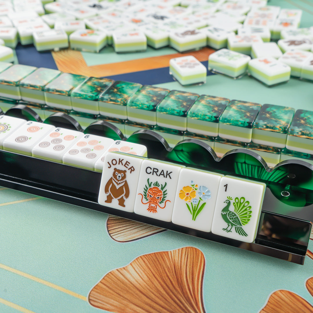 Modern Mahjong Set Jade & Gold Vein Mahjong Set Forest Collection 3
